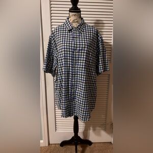 Chap’s Men's Blue and Green Plaid Short Sleeve Seacoast Wash Shirt